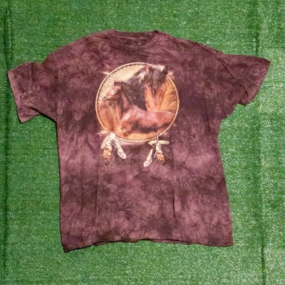 THE MOUNTAIN 2013 MENS T SHIRT PURPLE TIE DYE HORSES NATURE TEE SIZE XXL - Picture 1 of 5